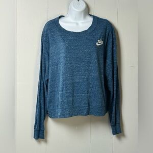 Nike Womens Heathered Blue Crew Neck Cropped Round Neck Cotton Blend Top Size 1X